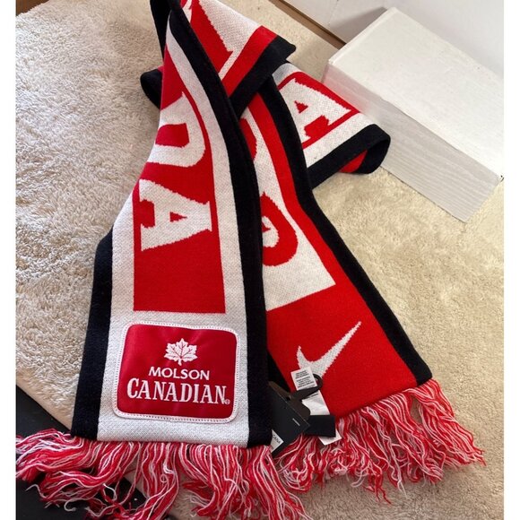 Nike Canada Team Scarf Red & White Knit 60" Fringe Reversible Molson New w/ Tags - Picture 4 of 12